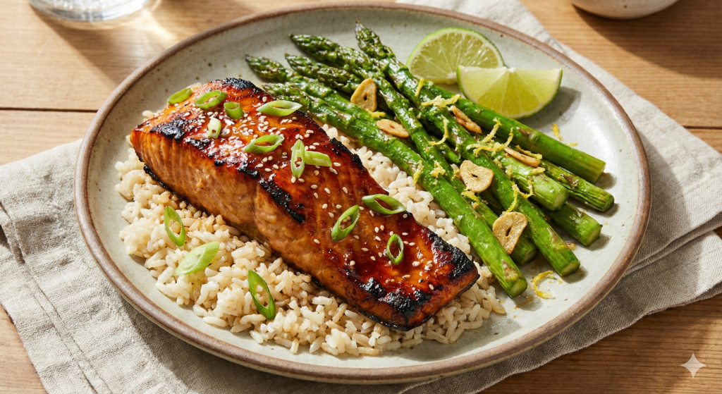 Honey Garlic Glazed Salmon with Quick Asparagus
